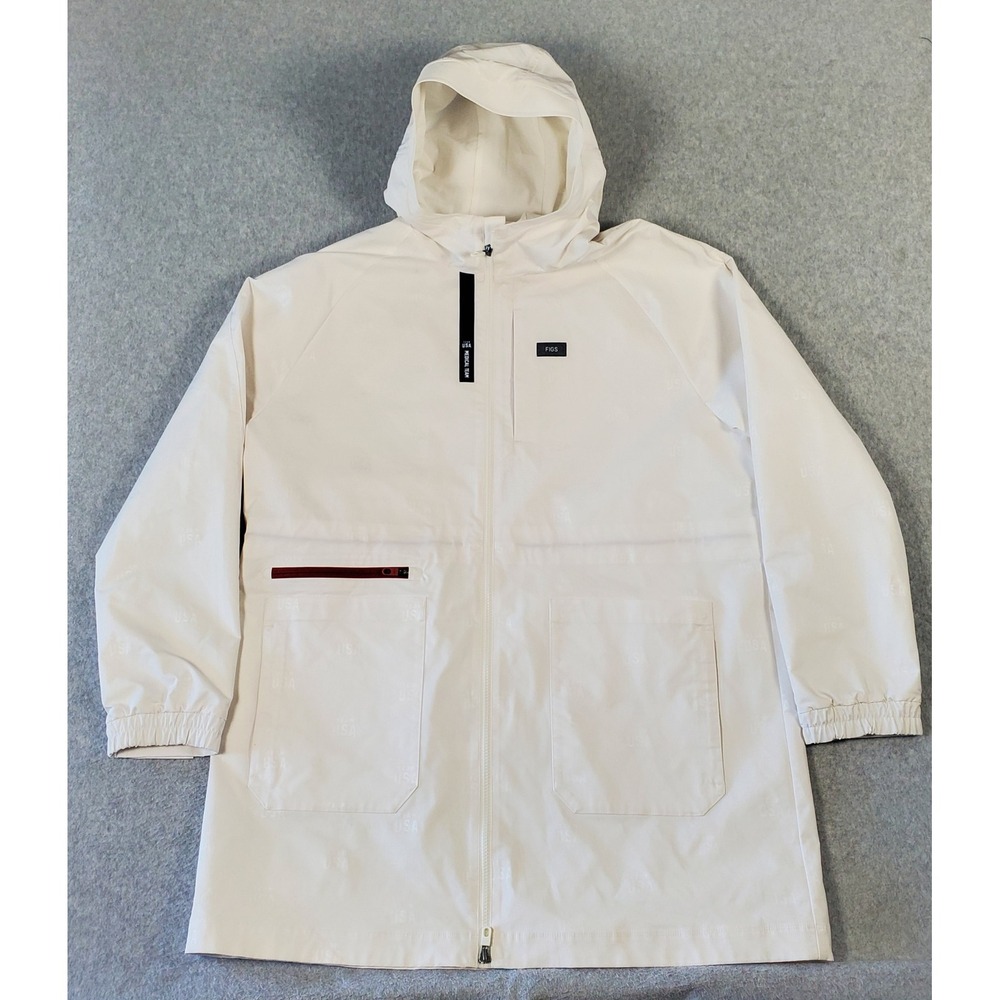 FIGS Team USA Medical Team‎ Olympics Hooded Long Jacket Mens XL White Full Zip